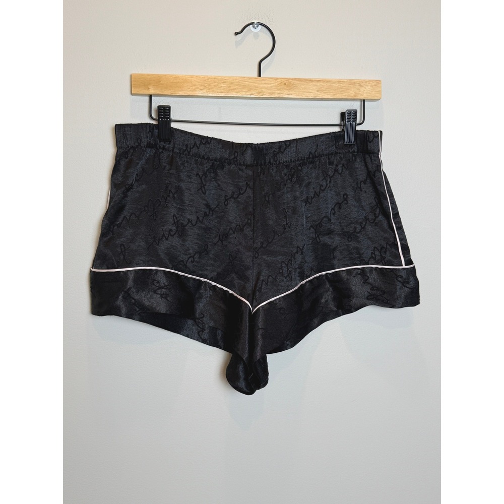 Victoria's Secret M Pajama Shorts Black Satin Logo Sleepwear Pink Silky Sexy Y2K